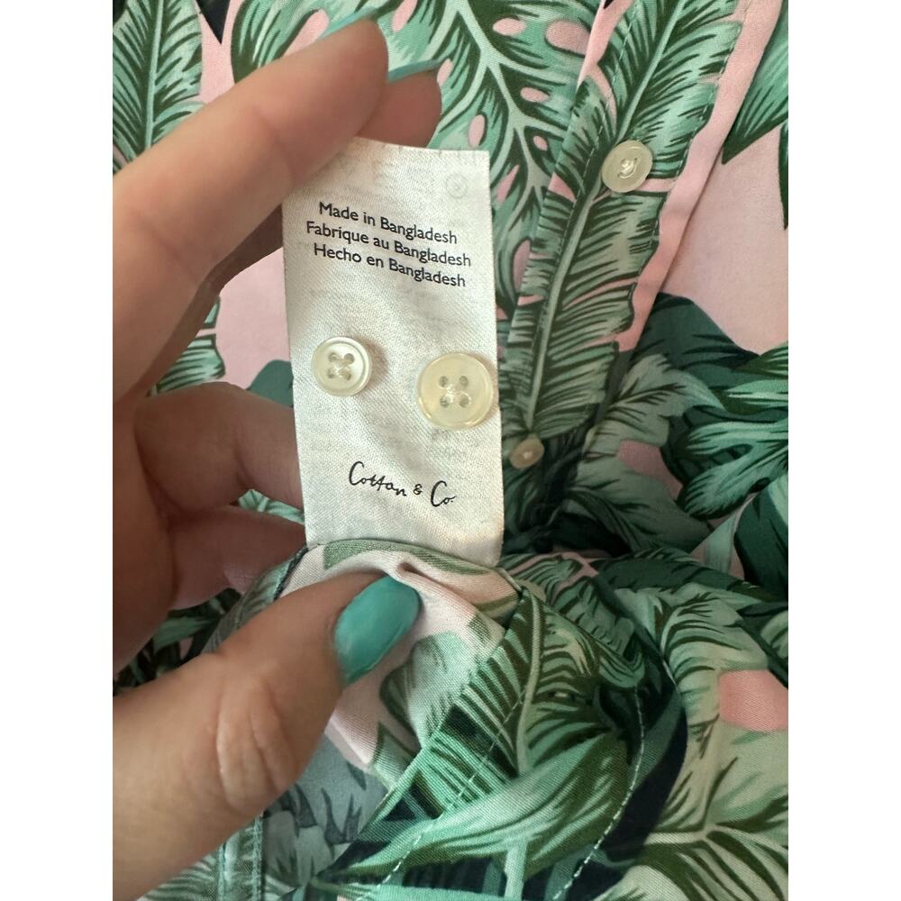 Cotton & Co Summer Palm Leaves Pink and Green Button up shirt, size mens Medium - Picture 5 of 6